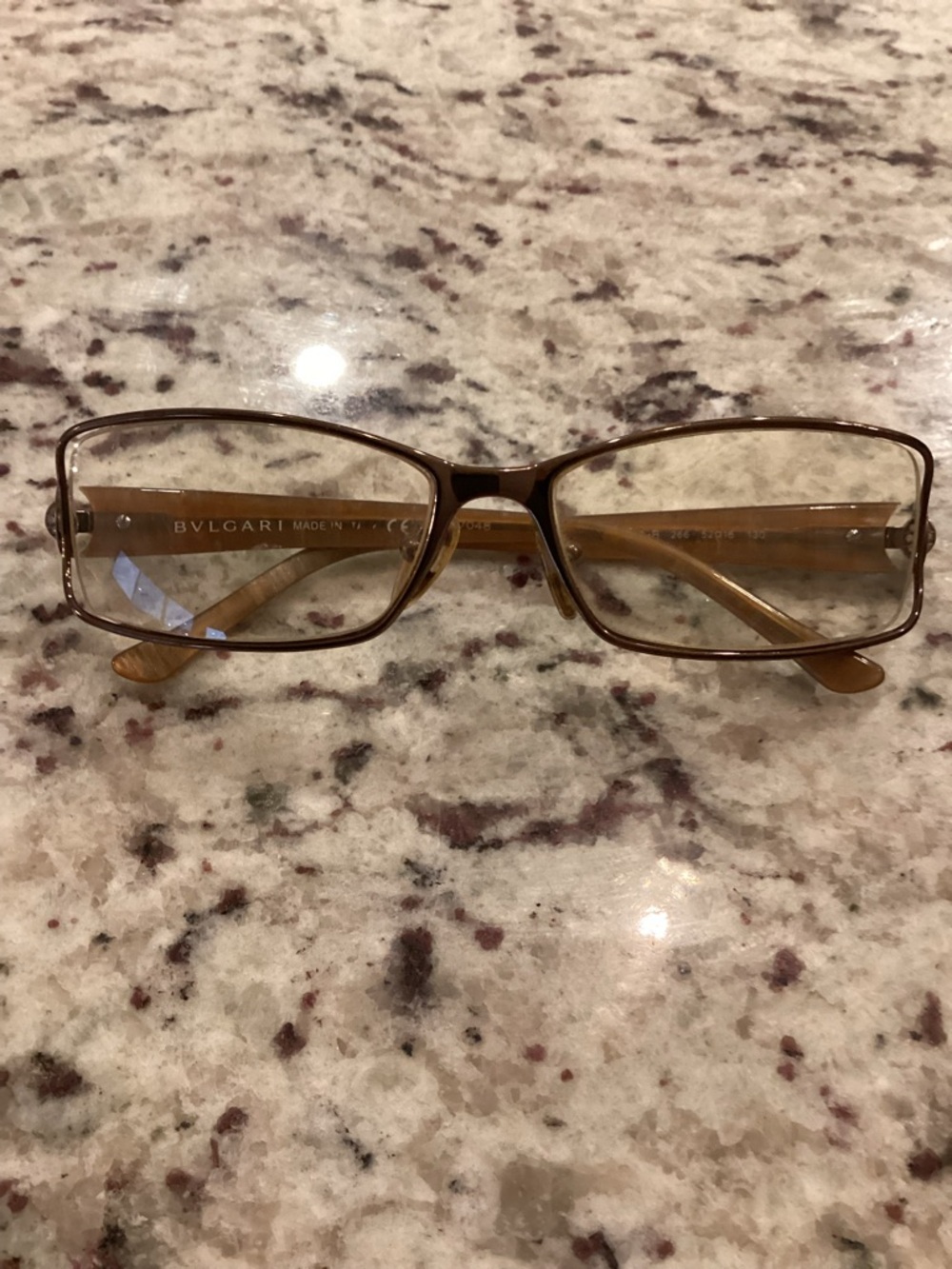 Bulgari Brown/Tan Rectangular Metal Men's Glasses